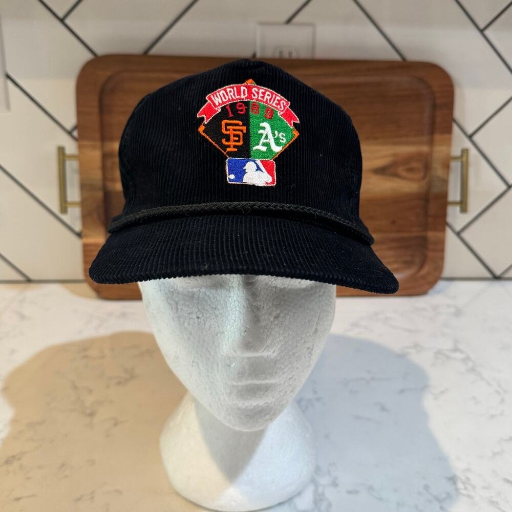 vintage 89 Battle of the Bay World Series corduroy snapback hat Giants Athletics